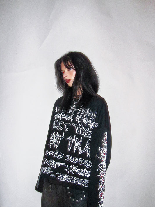 PIERCED BLACKMETAL LONG SLEEVE TOP - ASH