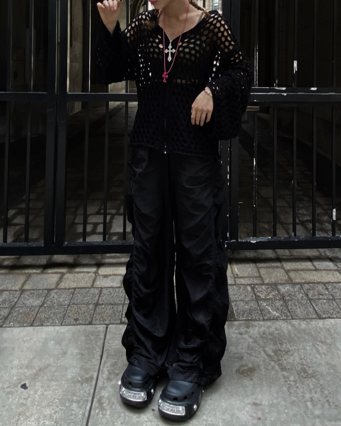 ENCRYPTED CROCHET ZIP-UP (ASH)