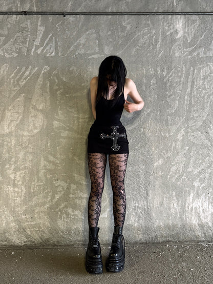 RHINESTONE ROSARY MICRO DRESS - BLACK ICE