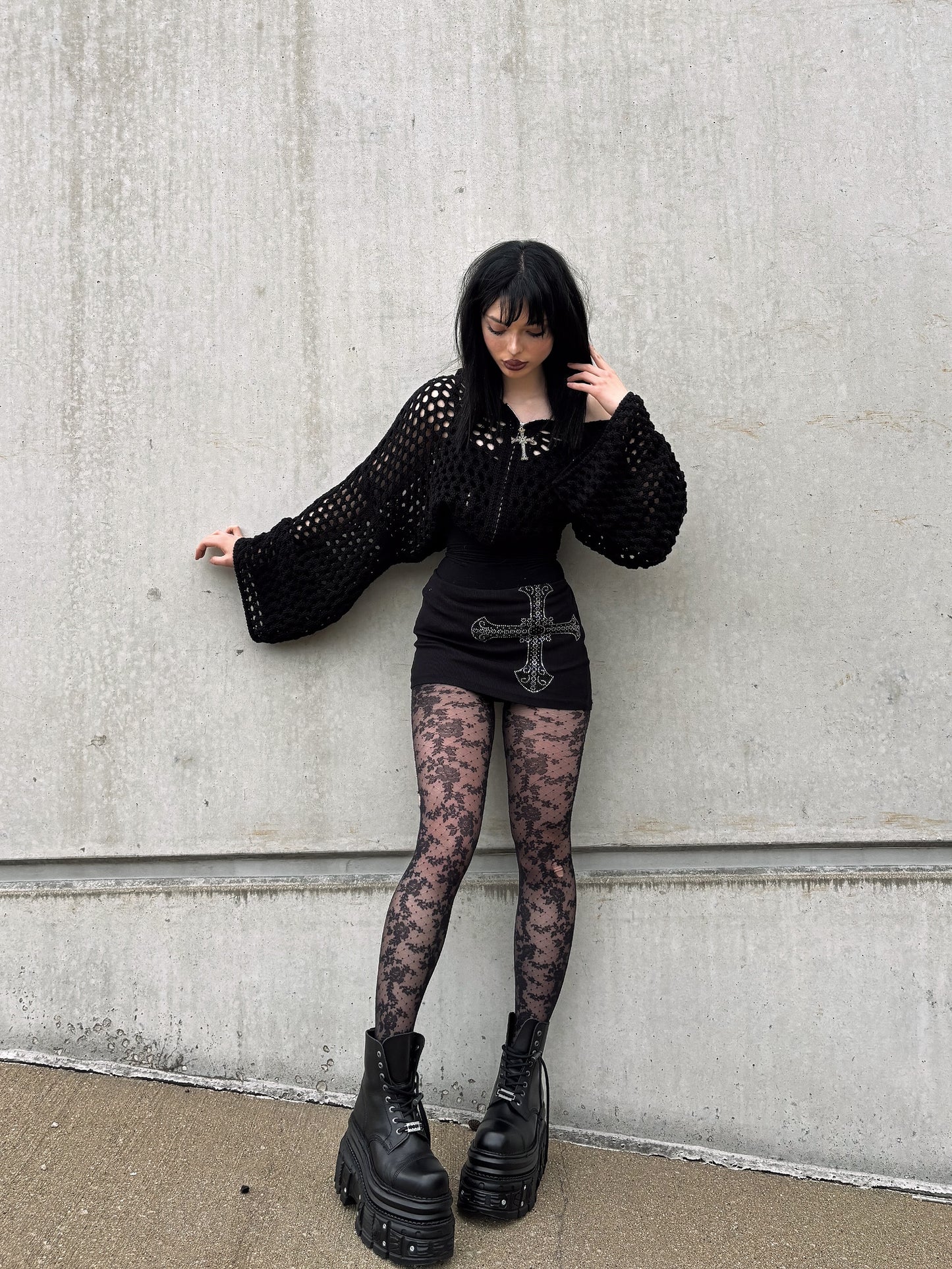 RHINESTONE ROSARY MICRO DRESS - BLACK ICE