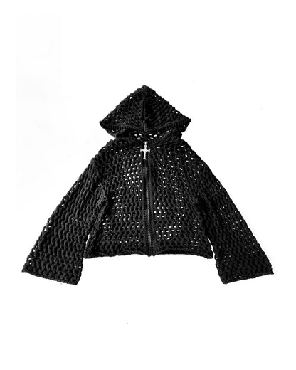 ENCRYPTED CROCHET ZIP-UP (ASH)