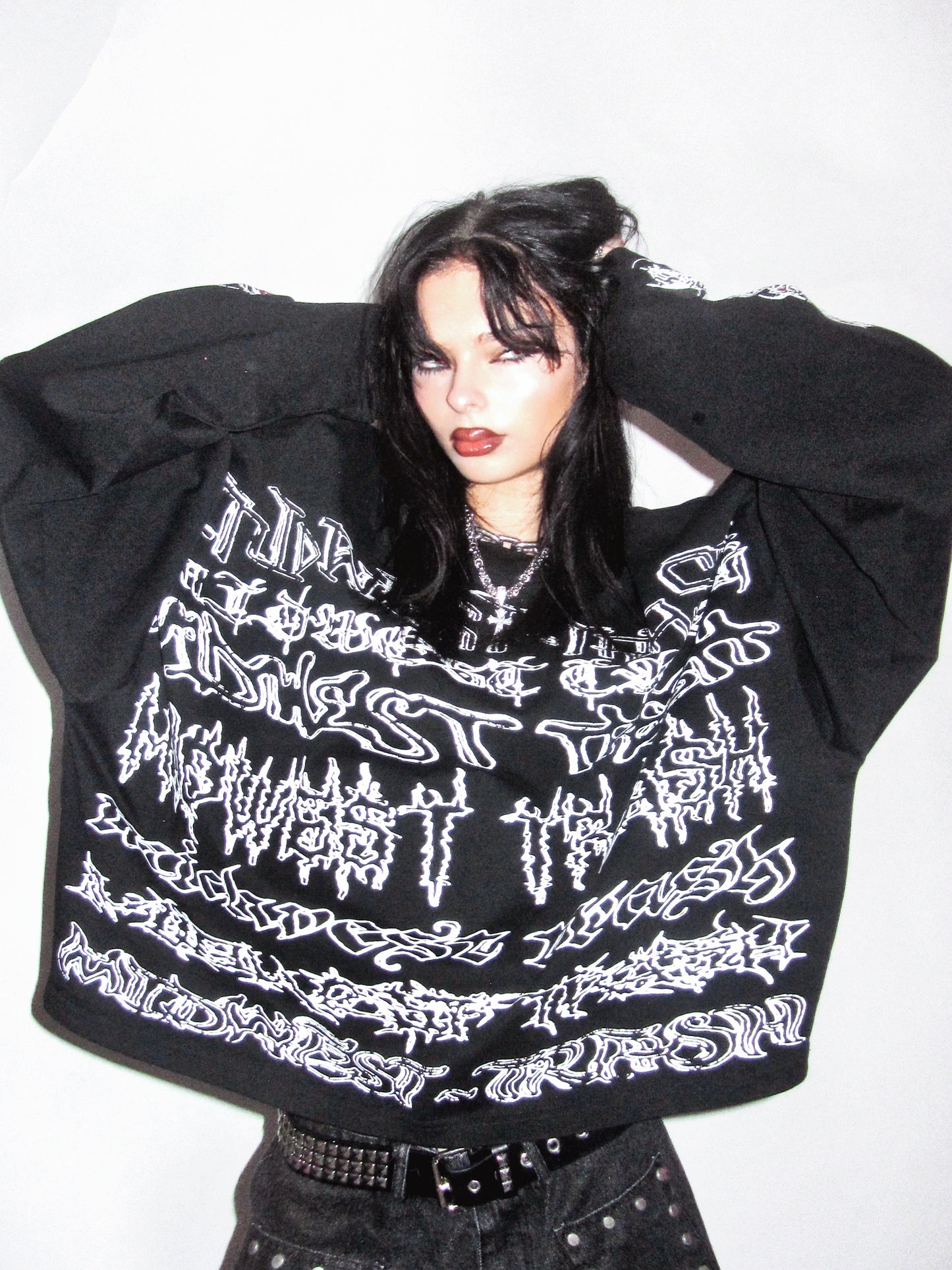 PIERCED BLACKMETAL LONG SLEEVE TOP - ASH