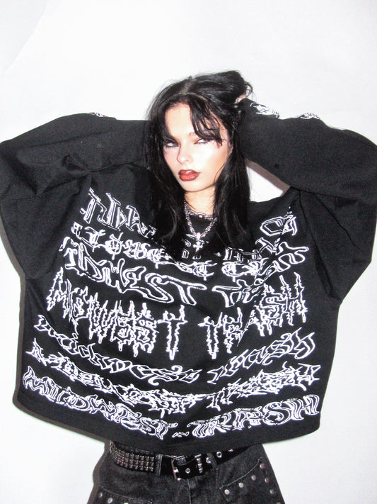 PIERCED BLACKMETAL LONG SLEEVE TOP - ASH
