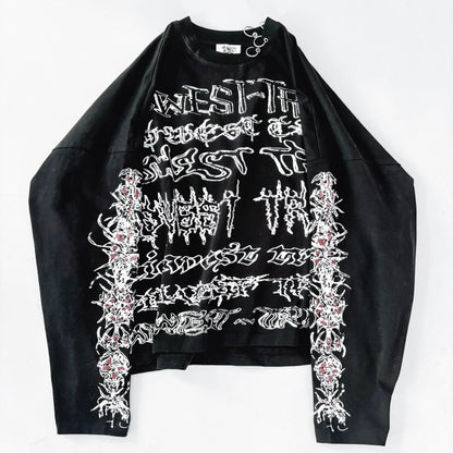 PIERCED BLACKMETAL LONG SLEEVE TOP - ASH