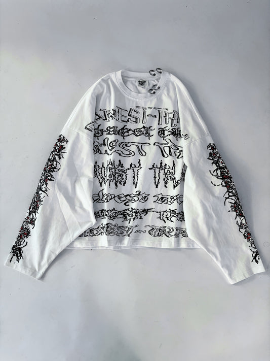 PIERCED BLACKMETAL LONG SLEEVE TOP - MILK