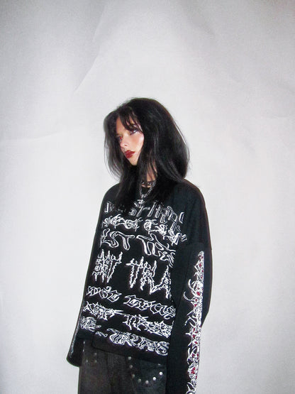 PIERCED BLACKMETAL LONG SLEEVE TOP - ASH