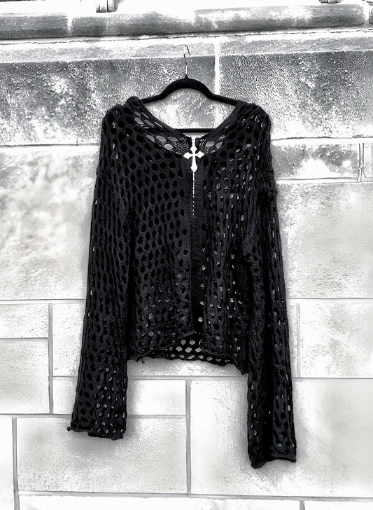 ENCRYPTED CROCHET ZIP-UP (ASH)